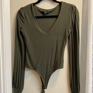 Lulu's Olive Green Deep V-Neck Body Suit (Worn Once!)